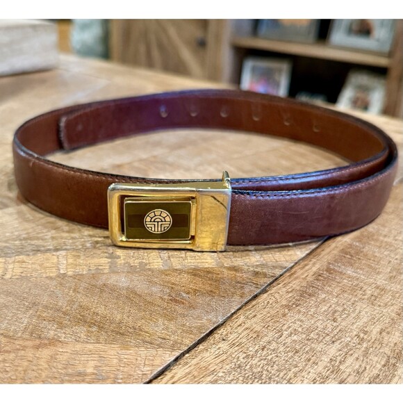 Louis Feraud Accessories - Vintage Louis Feraud Brown Leather Belt Gold Buckle France Size 40 41